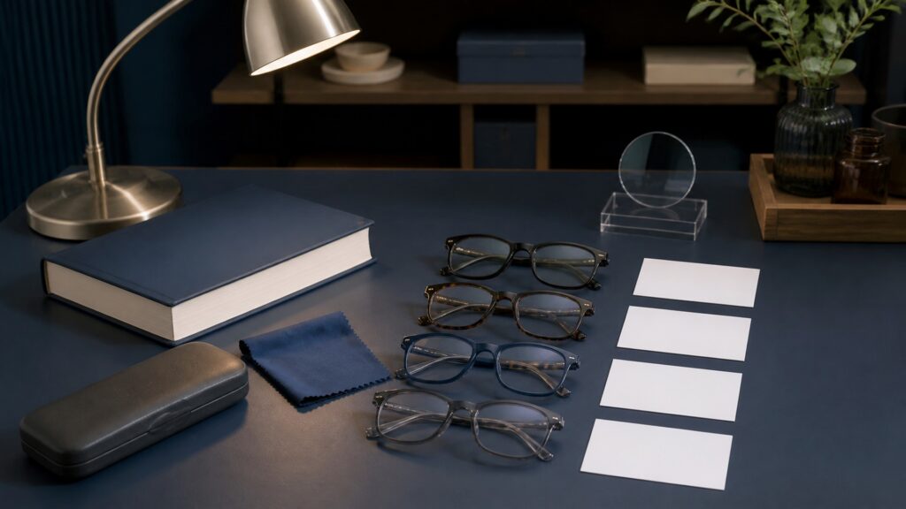 People-free editorial still life illustrating measure distance choose low clear power light the task clean align remove for distance and review