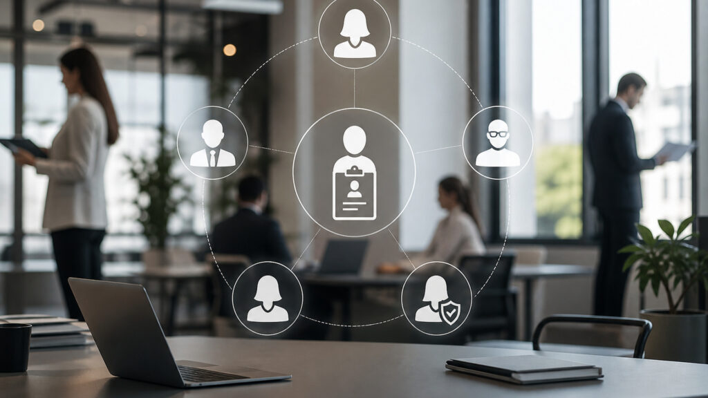 Editorial business scene illustrating recruitment software permission structure