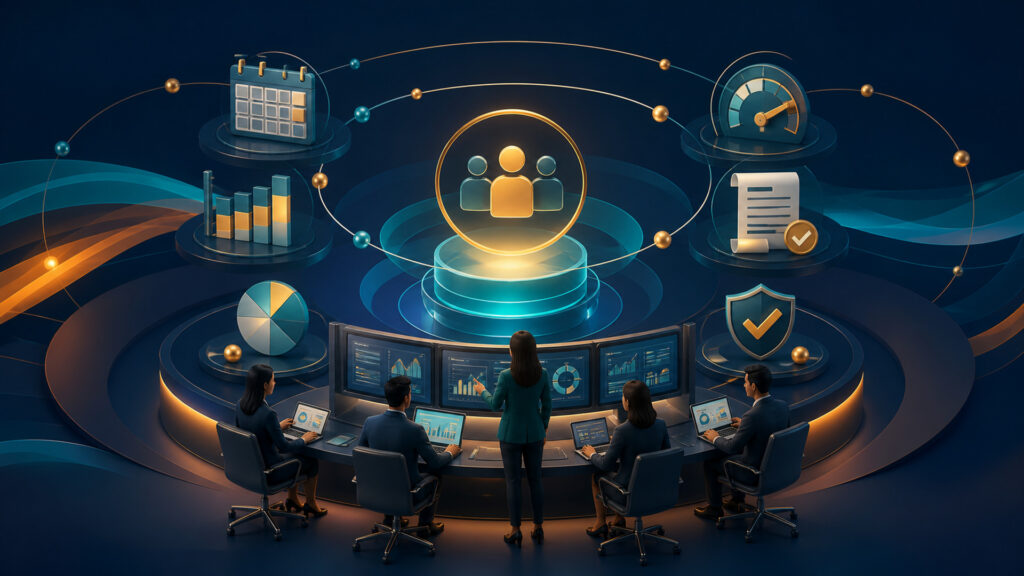 Editorial business scene illustrating recurring billing software operating model