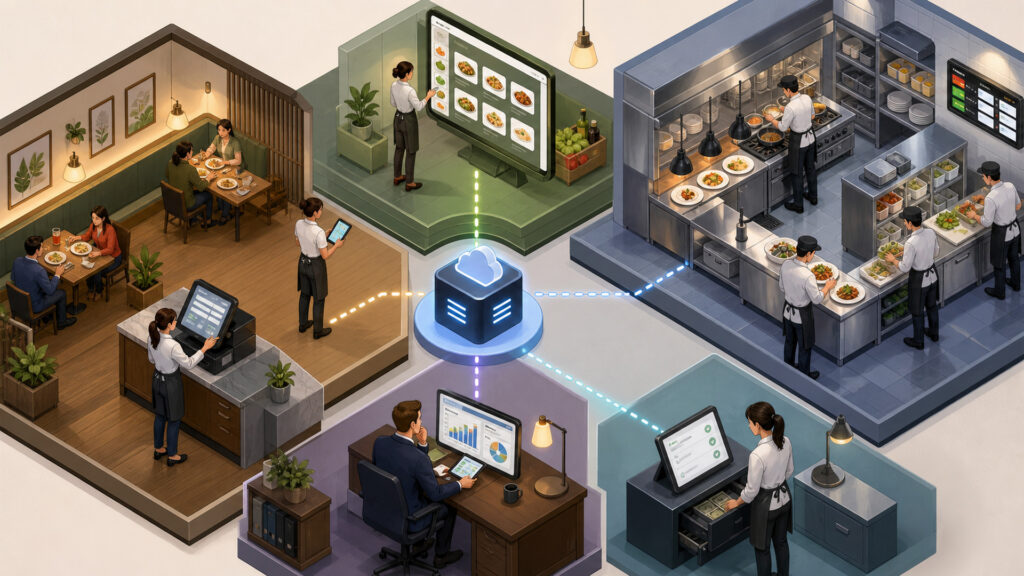 Editorial business scene illustrating restaurant pos systems operating model