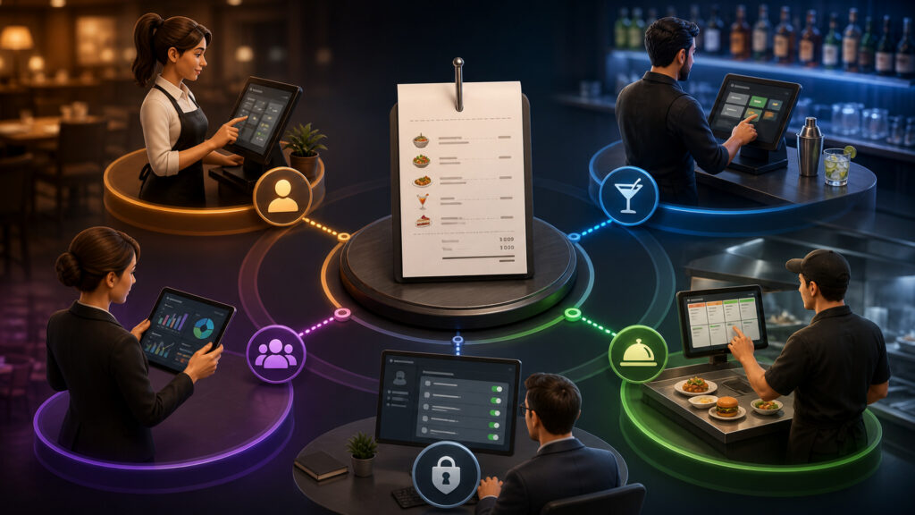 Editorial business scene illustrating restaurant pos systems permission structure