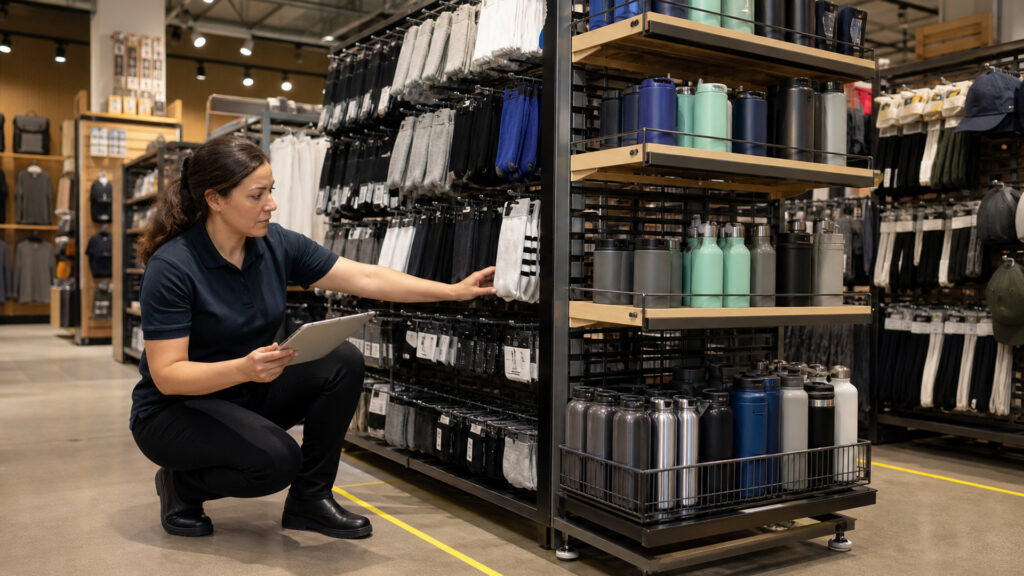Editorial business scene illustrating retail display racks operating model