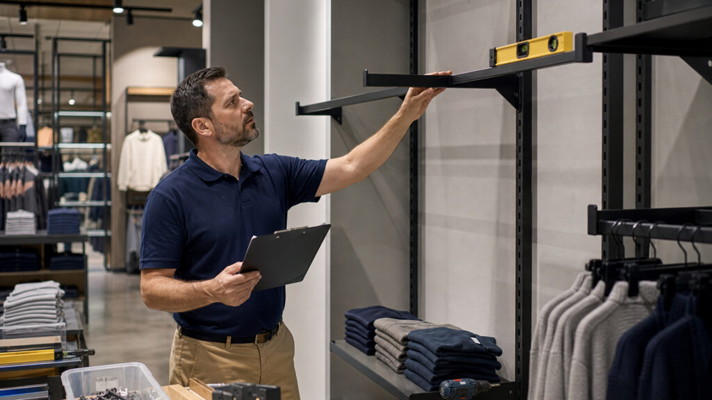 Editorial business scene illustrating retail wall systems operating model