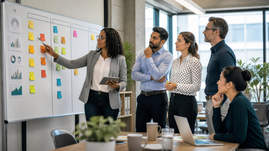 Editorial business scene illustrating sales pipeline management