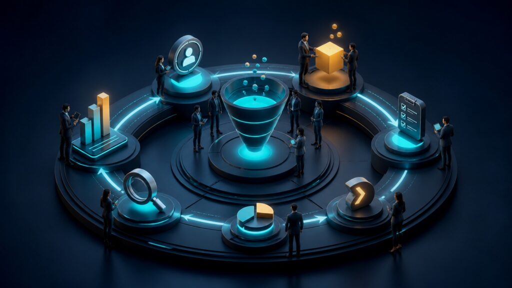 Editorial business scene illustrating sales pipeline software operating model