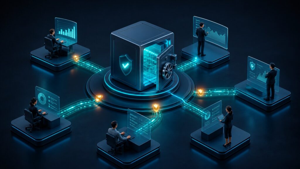 Editorial business scene illustrating sales pipeline software permission structure