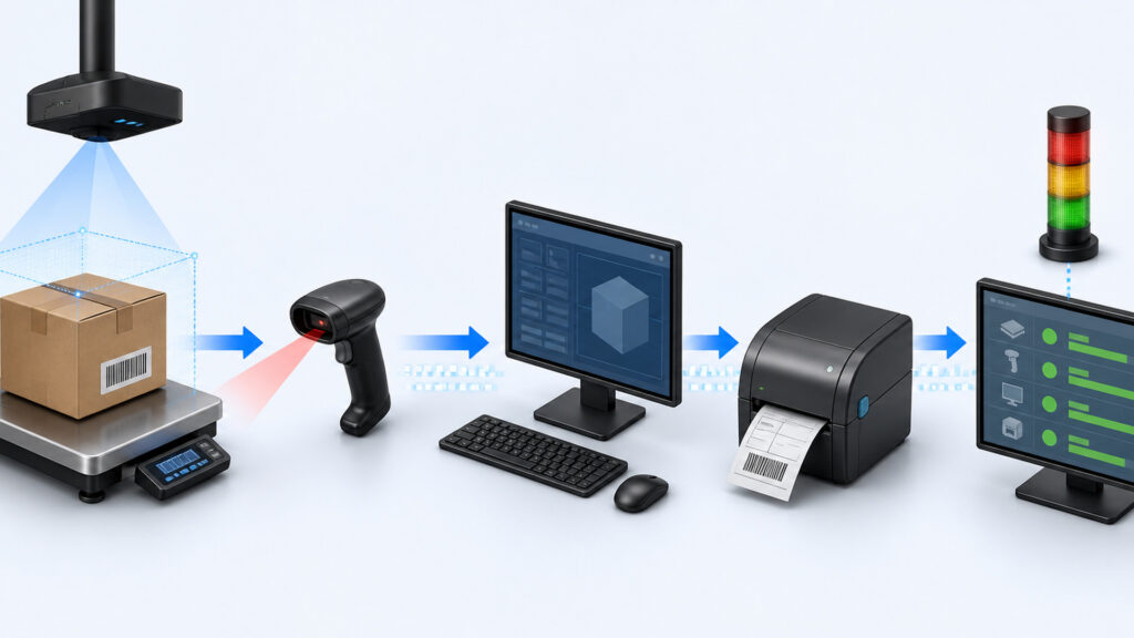 Editorial business scene illustrating shipping hardware data flow