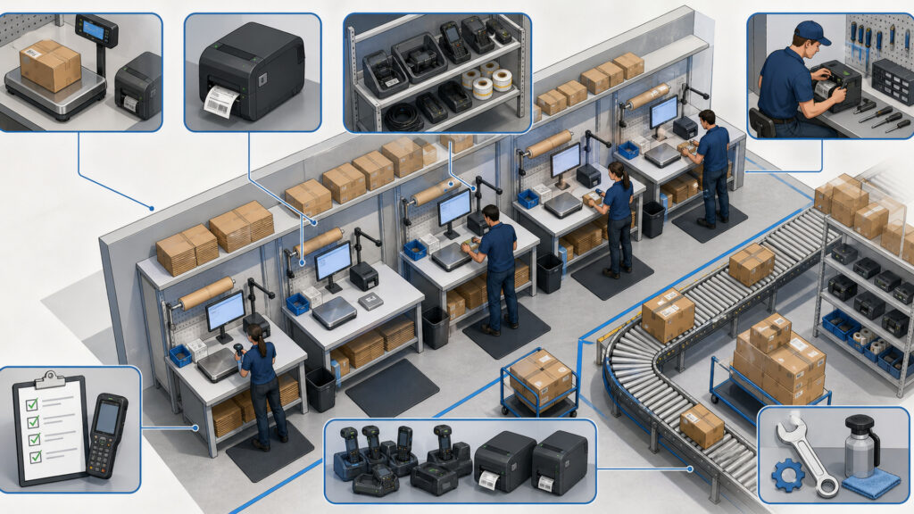 Editorial business scene illustrating shipping hardware operating model