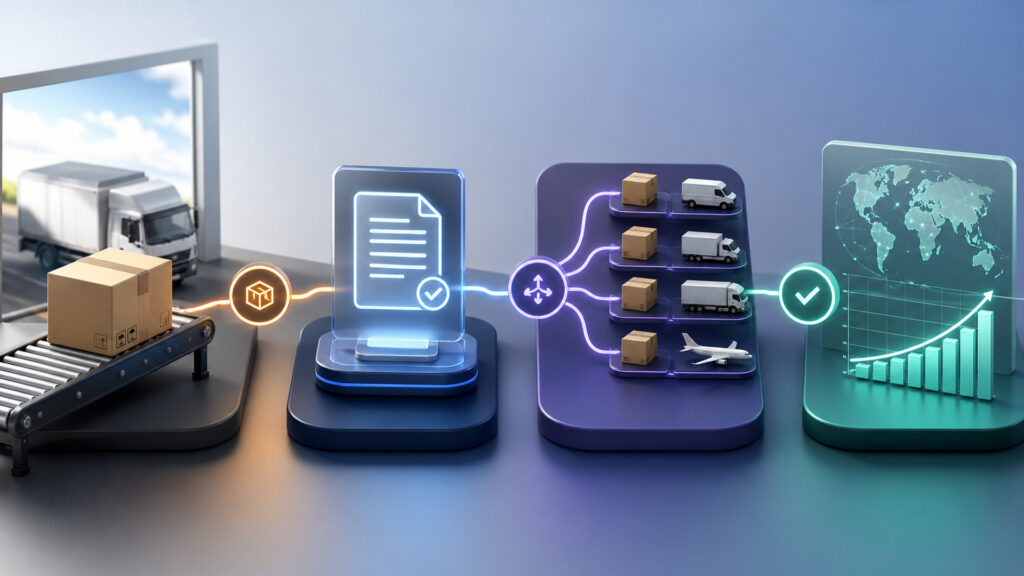 Editorial business scene illustrating shipping software workflow role