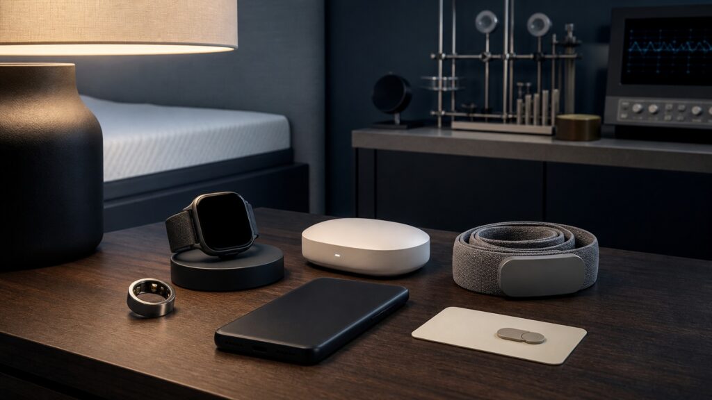 People-free editorial still life illustrating consumer estimation of sleep patterns for structured trend review