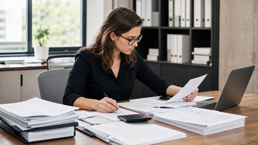 Editorial business scene illustrating small business accounting services data flow