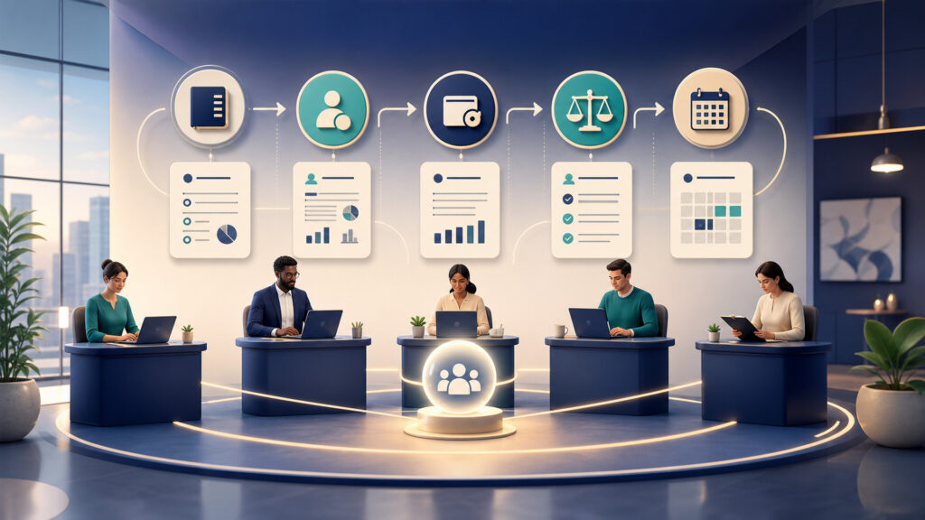 Editorial business scene illustrating small business accounting software operating model
