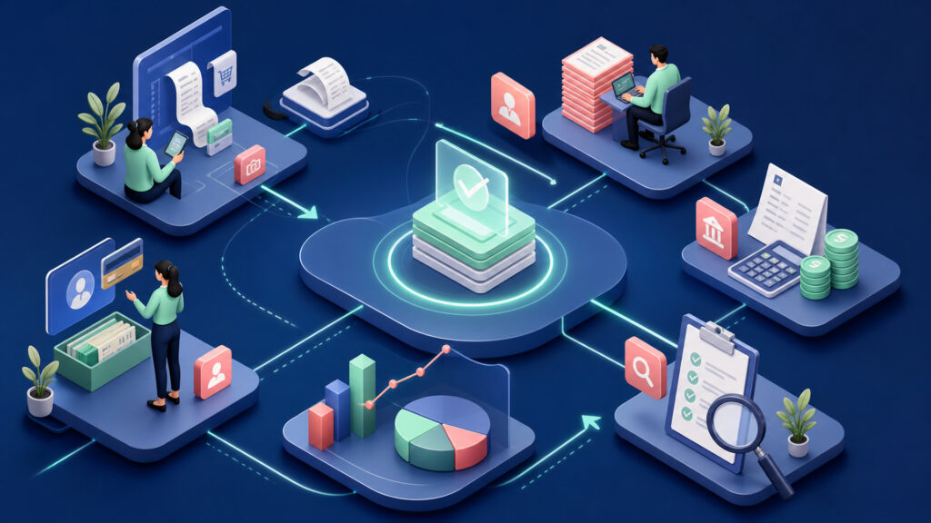 Editorial business scene illustrating small business accounting software workflow role
