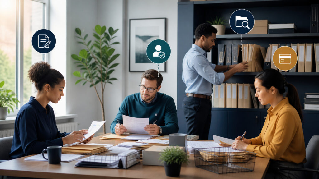 Editorial business scene illustrating small business invoicing software permission structure