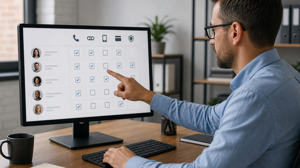 Editorial business scene illustrating small business voip systems permission structure