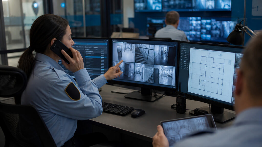 Editorial business scene illustrating smart business alarm systems workflow role