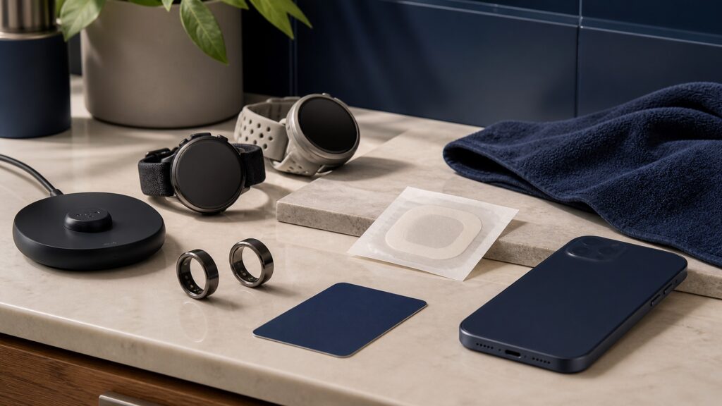 People-free editorial still life illustrating inspect charge fit configure sync review clean and pause cycle