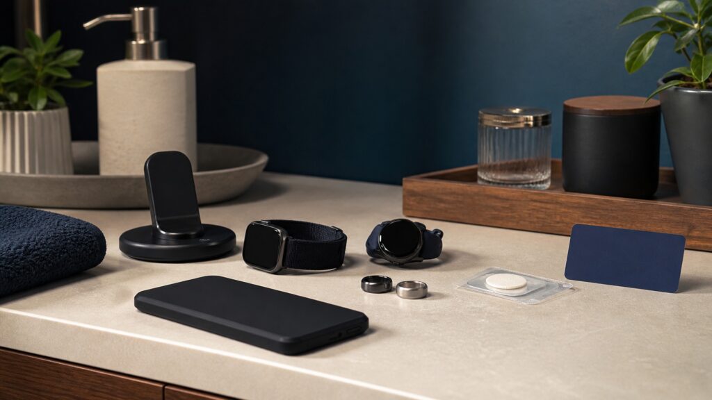 People-free editorial still life illustrating sensor claim fit signal algorithm firmware threshold reference and privacy