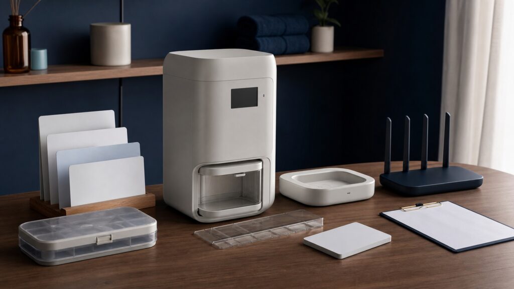 People-free editorial still life illustrating check power network clock account dose supply alerts confirm log inspect update recharge review and refill