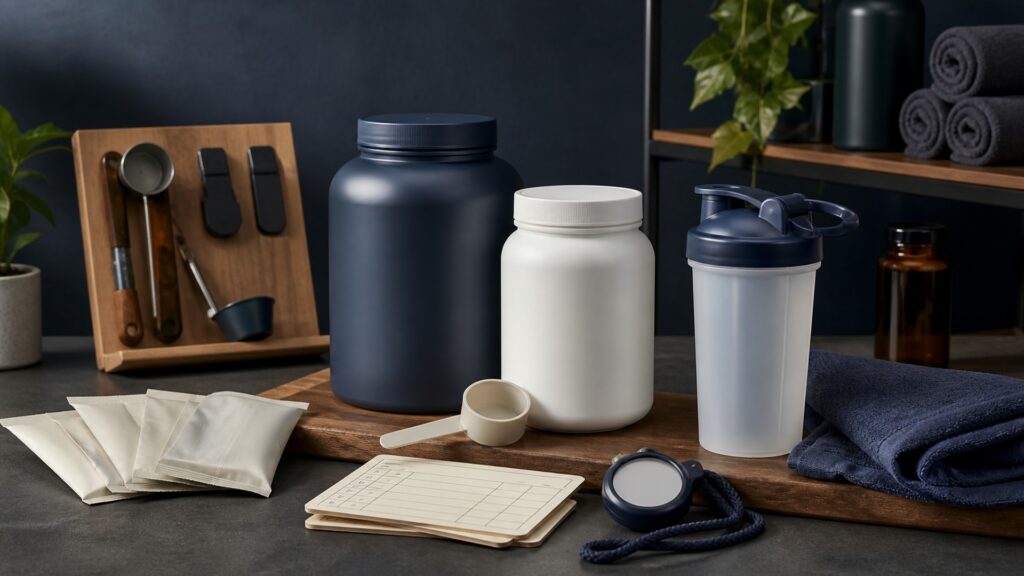 People-free editorial still life illustrating sport goal training diet hydration ingredient dose timing certification response sleep and duration