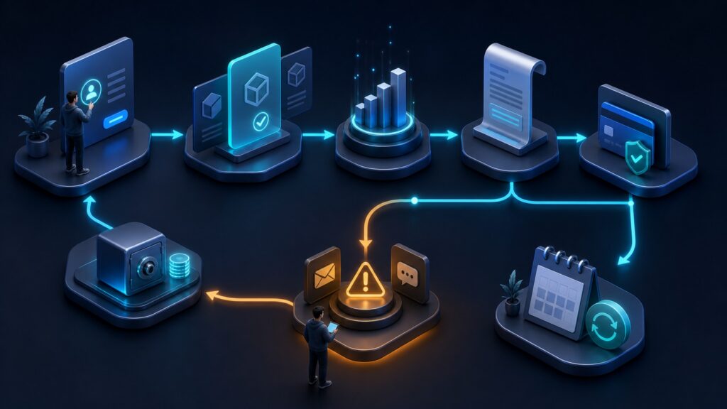 Editorial business scene illustrating subscription billing platforms workflow role
