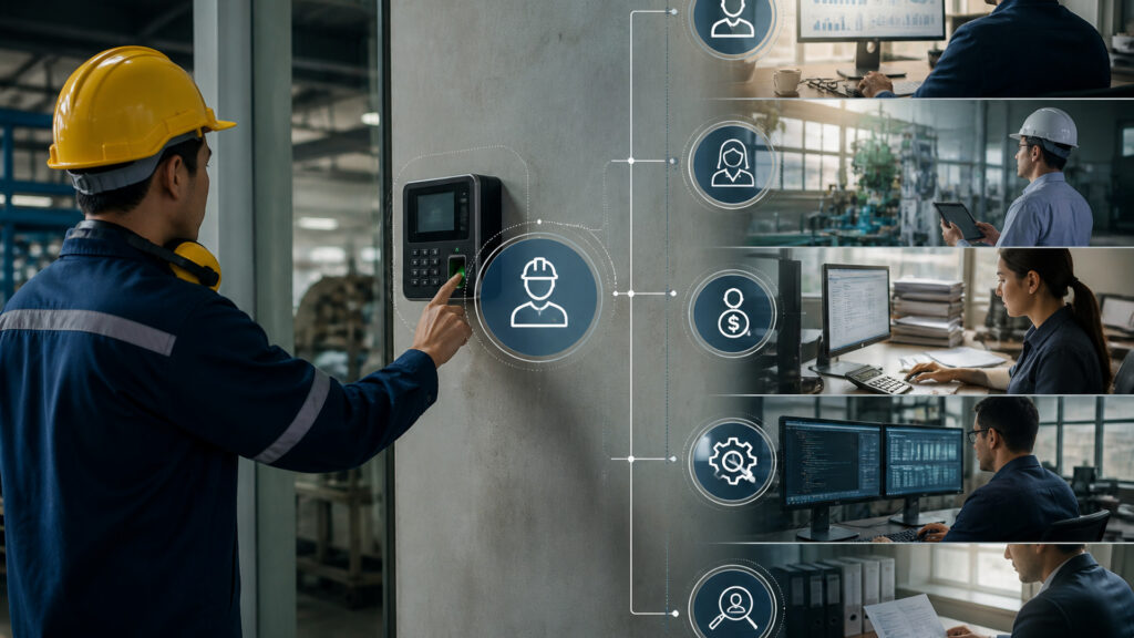 Editorial business scene illustrating time tracking software permission structure