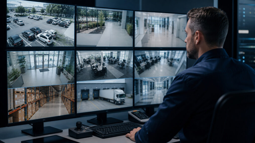 Editorial business scene illustrating video surveillance