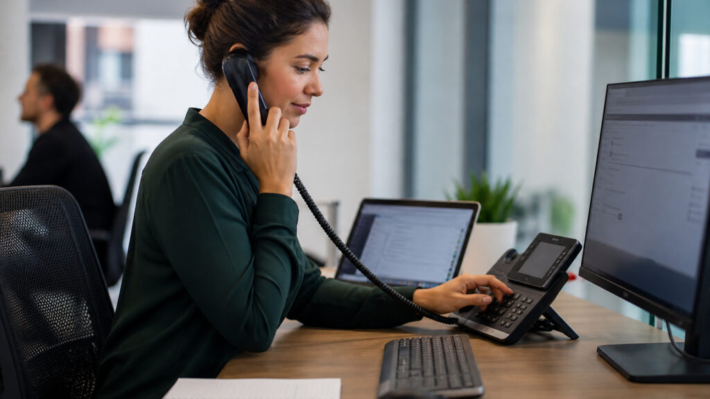Editorial business scene illustrating virtual pbx systems workflow role