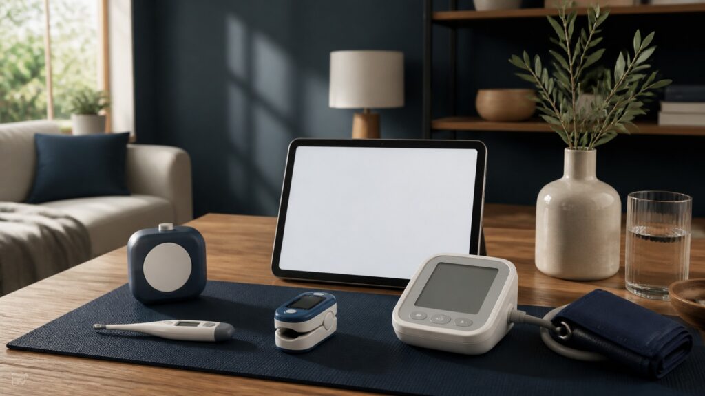 People-free editorial still life illustrating vital sign monitoring