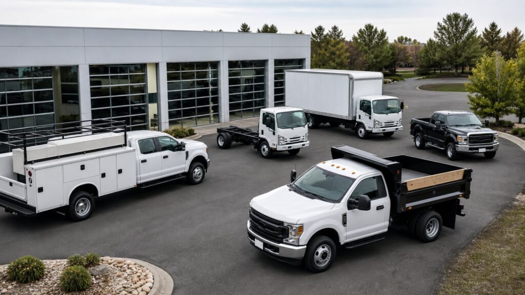 work trucks shopping setup for new vehicle shopping with practical vehicle-focused details