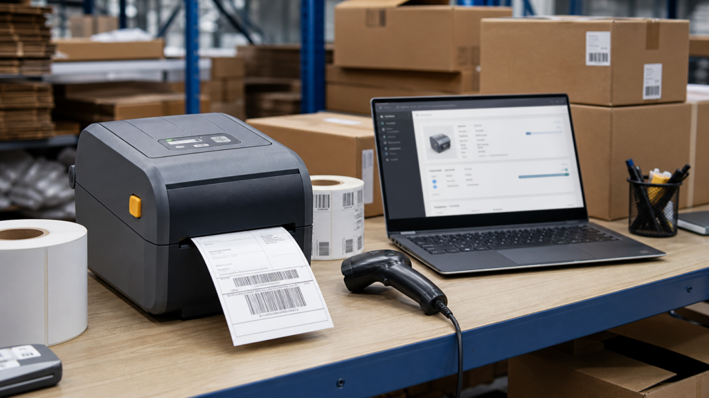 Ultra photorealistic hero image for Zebra ZD421 Review for Shipping Label Printers